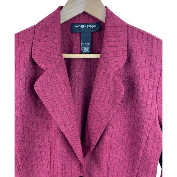 Sag Harbor Womens Red Pinstripe Blazer Jacket Size 10 Polyester - Picture 6 of 8